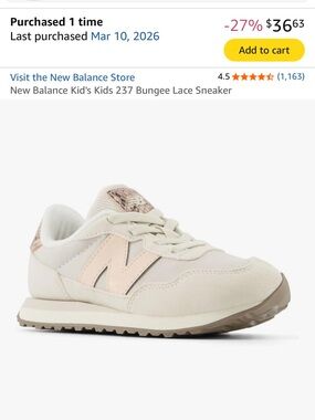 New Balance Kids Cream and Pink 237 Bungee Lace Sneaker